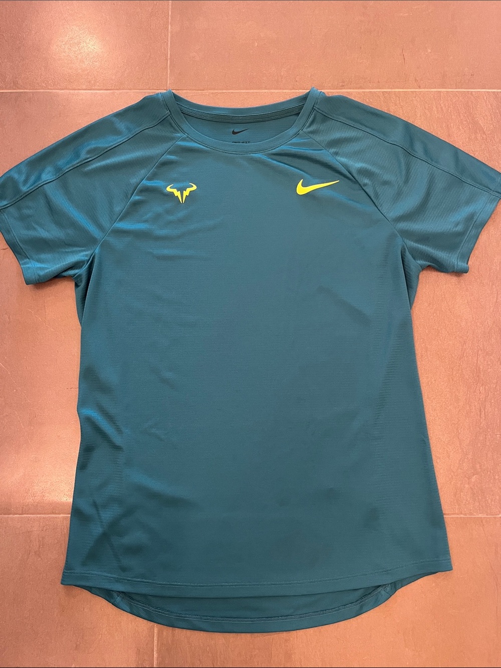 Nike Teal Short-Sleeve Performance Tee with Neon Yellow Accents